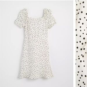 Loft White Black Polka Dot Linen Blend Dress Women’s Size 4